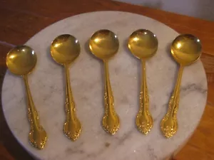 A Pretty Set of 5 Ornate Vintage 24kt Gold Plated Spoons (Rodd Cutlery) 1970s - Picture 1 of 10