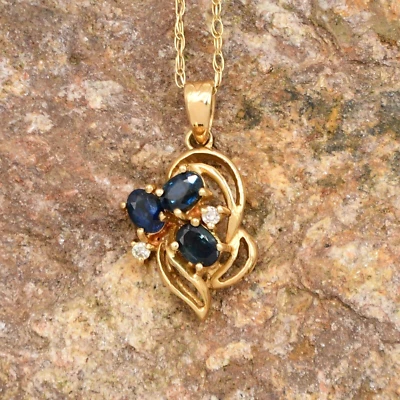 Collar de cadena de diamantes y piedras preciosas de espinela azul de oro amarillo de 14k de 18 3/4" de largo Foto 1 de 4