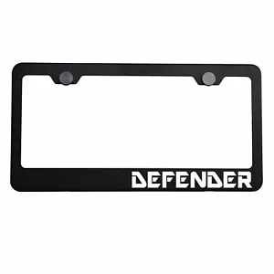 Matte Black License Plate Frame Chrome DEFENDER Laser Etched Metal Screw Cap - Bild 1 von 7