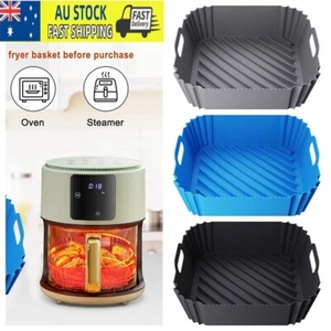 Square Air Fryer Silicone Pot Basket Liner Reusable Baking Tray Mats Non-Stick - Picture 1 of 14