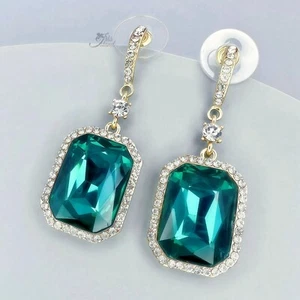 Pendientes colgantes colgantes para mujer verde simulado cristal esmeralda estrás graduación 941 - Imagen 1 de 7