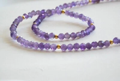 A+++ Nature Amethyst Faceted Round Gemstone Gold Feld Beads Necklaces 18'' Women - Image 1 of 4