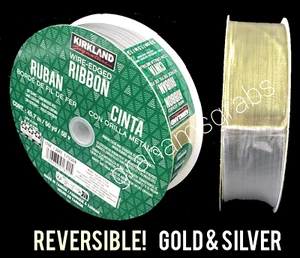 KIRKLAND WIRED RIBBON GOLD / SILVER REVERSIBLE 2 COLOR 50 YD 1.5" X-MAS, WEDDING - Picture 1 of 5