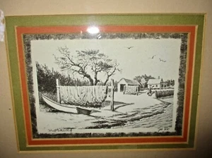 Framed Joseph Kock JoKo (1907-2012) Print Morning Coast Scene Boat Net - Picture 1 of 5