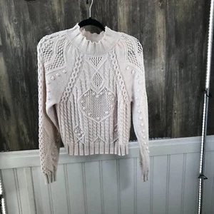 Free People Reina Mock Neck Zopfmuster Pullover Gr. L - Bild 1 von 5