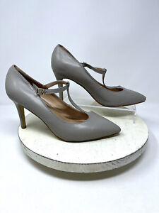 Vintage Journee Size 9 Gray T-Strap Faux Leather Stiletto Heels 