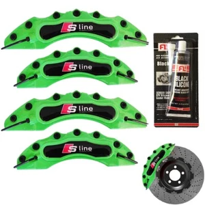 4x ABS PLASTIC Audi Car Disc Brake Caliper Cover Durable Sline Green + SILICONE - Picture 1 of 6