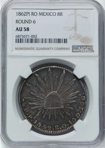 MEXICO SAN LUIS POTOSI 1862-PiRO 8 REALES SILVER COIN, NGC CERTIFIED AU-58 - Picture 1 of 5