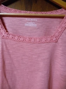 Talbots Lge. Top Light Orange. Lace @ Neck. L Short Sleeves - Picture 1 of 4