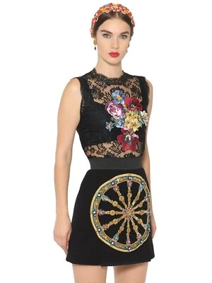 Top de encaje sin mangas bordado floral Dolce Gabbana para mujer talla 40 negro $2390 Foto 1 de 4