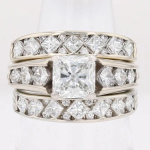 4.38ctw Diamond Solitaire with Accents Wedding Set Rings 14k White Gold Size 6.5 - Picture 1 of 10