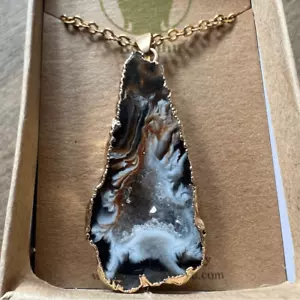 Achatgeode Scheibe druzy Halskette neu braun/gold Bondhu ~ letzte! - Bild 1 von 1