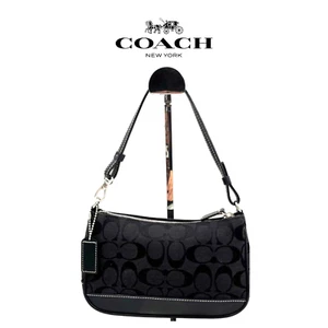 Mini bolso de mano Coach Signature Demi de lona de cuero negro 6094 - Imagen 1 de 8