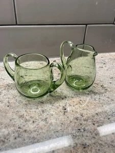 Blown Glass Creamer And Sugar Vintage - Picture 1 of 7