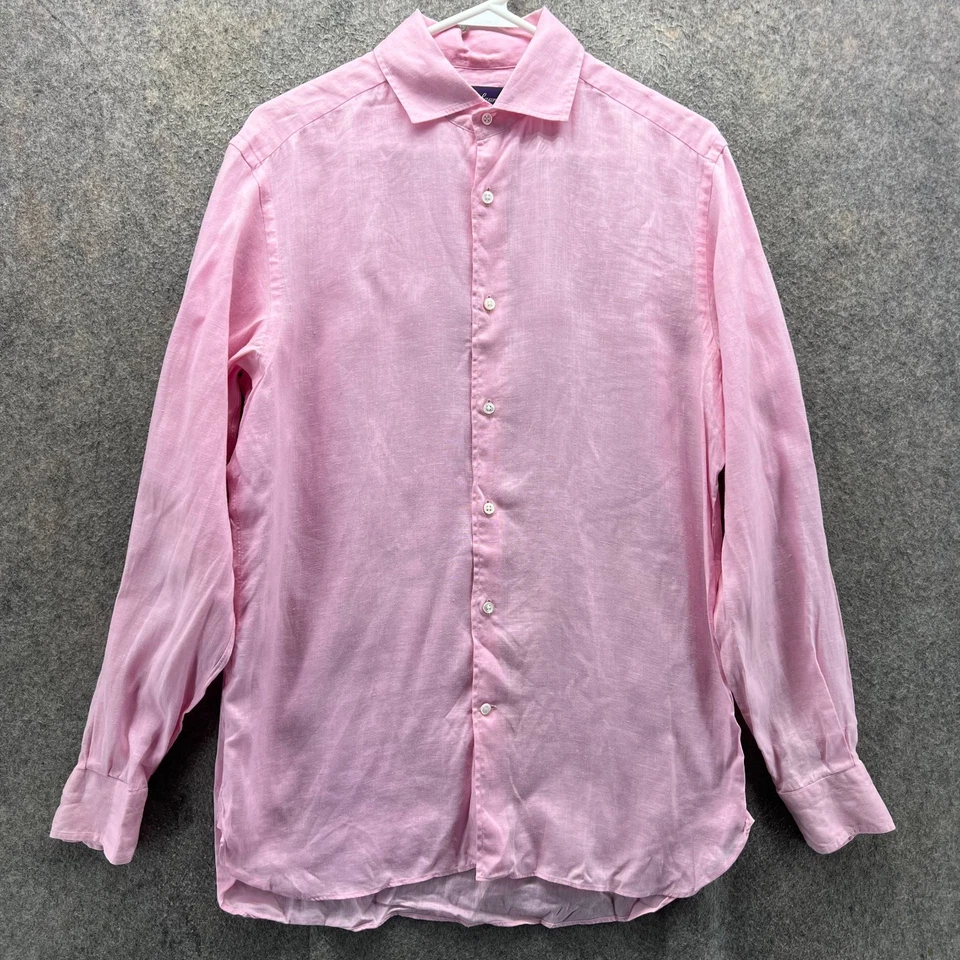Рубашка мужская Ralph Lauren Purple Label 15 розовая на пуговицах 100% лен сделано в Италии - Изображение 1 из 4