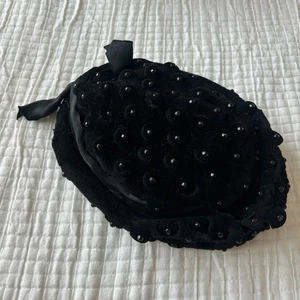 Vintage 1950s Herbert Bernard Black Velvet Beaded Cocktail Hat Riviera Italy - Picture 1 of 9