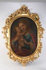 C66U03- Gemälde Heilige Maria mit Kind Rokokostil Rahmen wohl 19.Jh