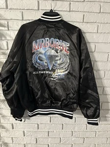 Vintage Airborne Army Hartwell Satin Jacket L Bomber USA Made Snap Button - Picture 1 of 7