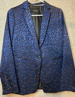 Blazer Banana Republic Boyfriend Mujer Leopardo Botón Único Vibrante Azul Traje O Foto 1 de 4