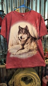 Vintage T-shirt Tie Dye Wolf Graphic- Jerzees Heavy Duty Tee EUC - Picture 1 of 7