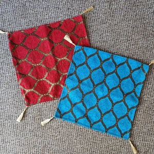 Traditional Turkish Style Pair Of Chenille Decorative Cushions Red Blue Boho - Picture 1 of 3