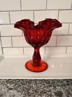 FENTON Pedestal Compote Candy Bowl- Ruby Red / Amberina Crest Thumbprint