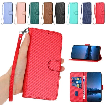 Carbon Fiber Pattern Wallet Cover Case For Huawei P70 P30 P40 Y6 Y7 Y9 Honor 8X - Image 1 of 4