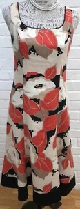 Minuet Pure Linen Dress Long UK 10 Beige Orange Floral Summer Spring  - Picture 1 of 10