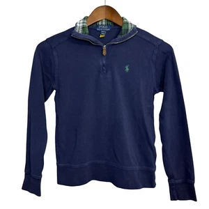 Polo Ralph Lauren quarter zip pullover kids M 10-12 blue preppy plaid church dad - Picture 1 of 11