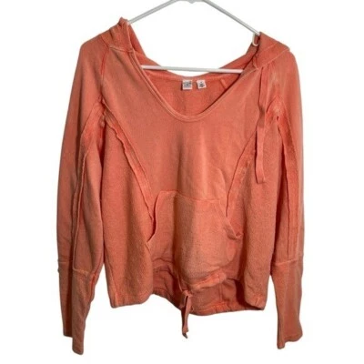 Женская толстовка с капюшоном Melrose and Market небольшого размера коралловая розовая оранжевая с глубоким круглым вырезом махровая - Изображение 1 из 4