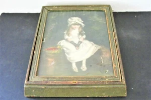 Caja de madera vintage del siglo XX con estampado coloreado a mano de una niña en el banco retrato. - Imagen 1 de 9