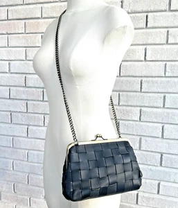 MARGOT Umhängetasche schwarz dick geflochtenes Leder Tasche Kettenriemen - Bild 1 von 12