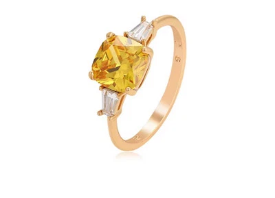 Anillo chapado en oro de 18 quilates con circonitas amarillas. Foto 1 de 4