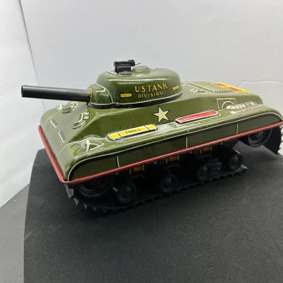 MARX 1950 EJÉRCITO DE EE. UU. DIVISIÓN DE TANQUES #392 JUGUETE DE CUERDA DE COLECCIÓN Foto 1 de 4