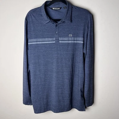 Camisa polo de golf Travis Mathews mediana para hombre cuarto botón azul manga larga Foto 1 de 4