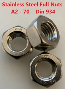 2mm 2.5mm 3mm 4mm 5 6 7mm 8 10 12mm 14 16 18mm 20mm STAINLESS STEEL FULL NUTS   - Picture 1 of 1