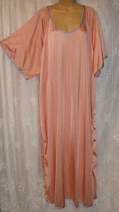 NEW 4X VTG LANE BRYANT SHIMMER TANGERINE/LILAC BORDER RETRO SILKY GOWN NIGHTGOWN - Picture 1 of 4