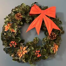 Vintage Plastic Christmas Wreath With Plastic Bow  15”