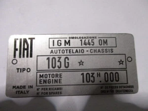 Placa de características FIAT placa 103G 103 H G 1100 1200 S102 vintage - Imagen 1 de 1