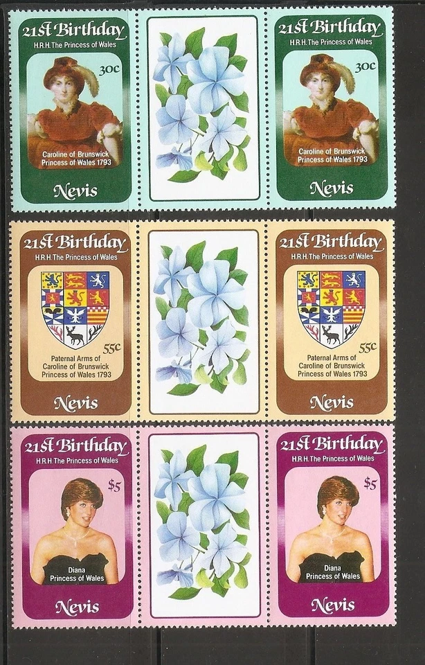 Nevis SC # 150-152 Diana Princess Of Wales 21St Birthday. Pairs , 4. MNH - Image 1 of 1