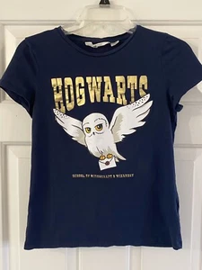 H&M Harry Potter Short Sleeve shirt Top Hogwarts emblem Child Size 16 Blue - Picture 1 of 3
