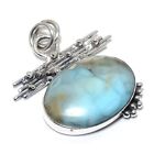 Blue Argonite Gemstone Handmade 925 Silver Jewelry Pendant 1.65"