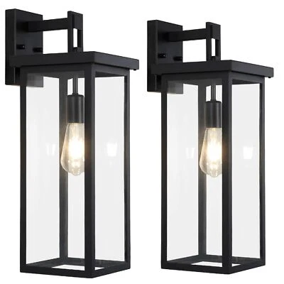 Paquete de 2 luces de pared modernas negras para exteriores de 20"" con apliques de pantalla de vidrio accesorio de porche Foto 1 de 4