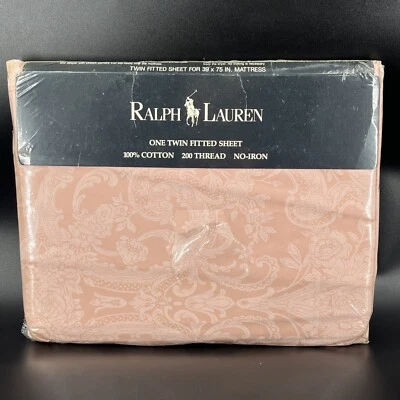 Vintage RALPH LAUREN TWIN Fitted Sheet Avery Paisley Pink Pattern USA - READ - Image 1 of 4
