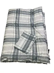 Brooks Brothers Twin Plaid Cotton Flannel Comforter And Sham Gray White EUC - Picture 1 of 10