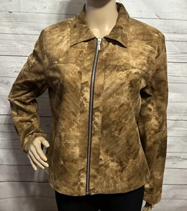 Vintage City Girl Nancy Bolen Jacket Medium Brown Suede Diagonal Stripe Full Zip - Picture 1 of 12