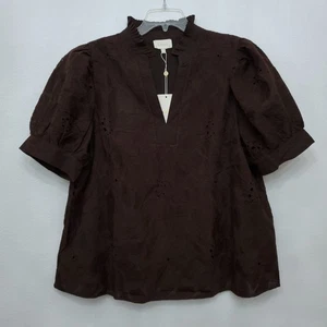 Entro Blumen bestickt braun Übergröße Damen Baumwolle Bluse Größe 1X - Bild 1 von 13