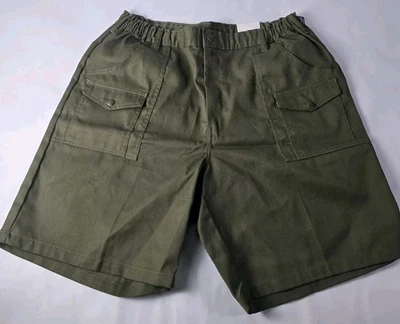 Vintage Boy Scouts Shorts 40 Green Solid 9" in Cargo Stretch Waist BSA Adult NEW - Image 1 of 4