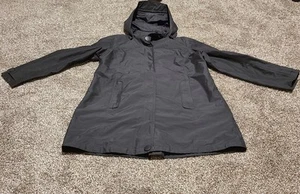 LL Bean Rain Coat Jacket Womens Medium Black Hooded Pockets - Picture 1 of 3
