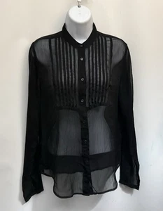 DENIM & SUPPLY RALPH LAUREN Shirt Women S Sheer Blouse Band Collar Rock Concert - Picture 1 of 9
